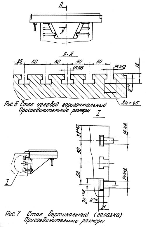 Посадочные і присоединительные базы верстата 6М76П. Стол угловой горизонтальный. Стол вертикальний - салазка